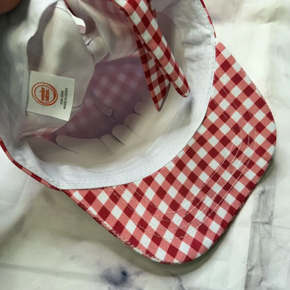 Wonder Nation Girls Baseball Hat, Red and White Gingham Print Tie Back
